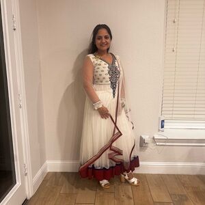 Chic White and Red anarkali dress/ Indian dress